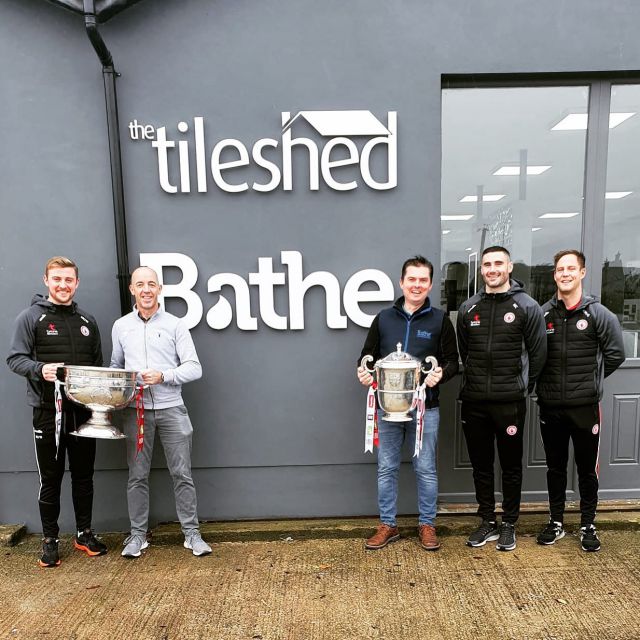 Delighted to welcome Tyrone stars Michael Cassidy, Michael O'Neill and Kieran McGeary to the Tile Shed today with the Anglo Celt and Sam Maguire cups. We are all very proud of your achievements this year. #winningteams